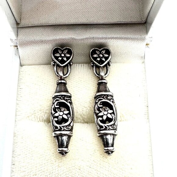 Brighton Flower Heart Filigree Chandelier Silver Plated Pierced Earrings - Picture 2 of 3